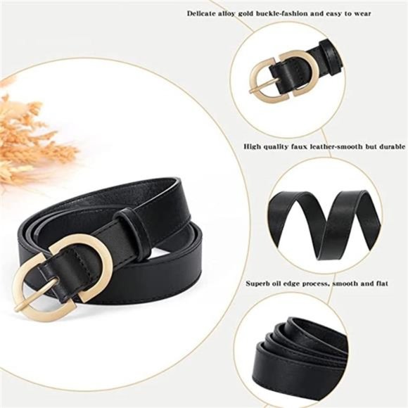 DWCVEKY Womens Belts for Jeans, CR Black Leather Belt Women, 1\